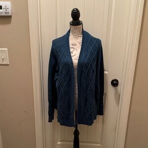 Lane Bryant Teal Cable Knit Open-Front Cardigan